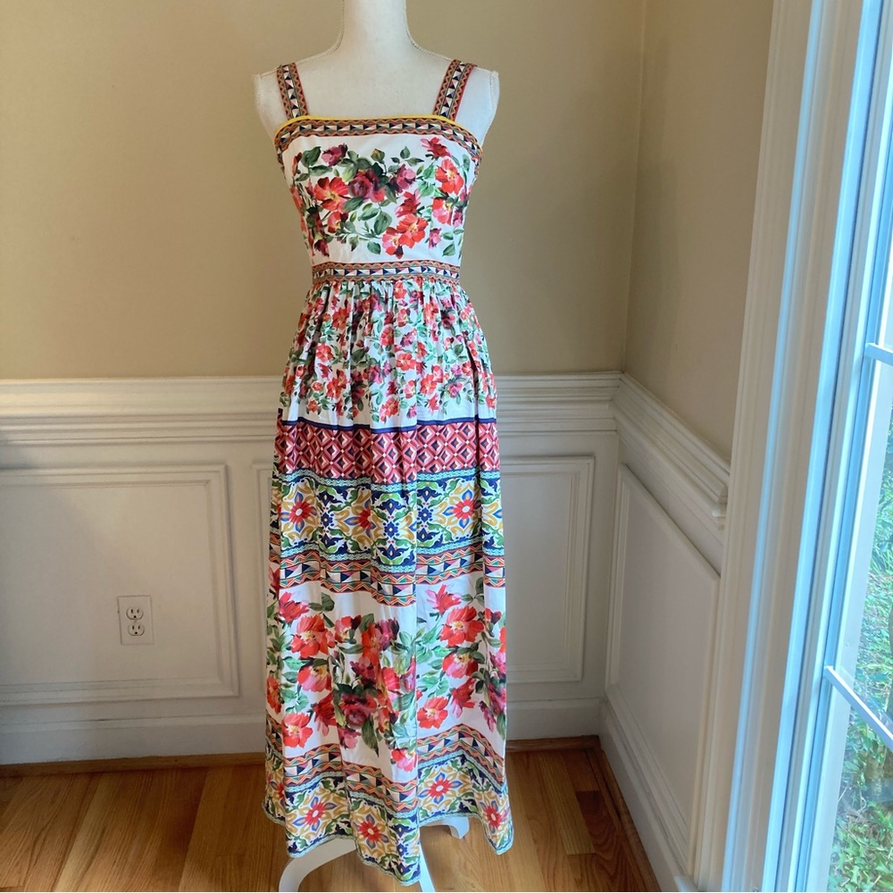 ANTONIO MELANI Natasha Pink Floral Tile Print Cotton Maxi Apron Nap Dress - Picture 2 of 10